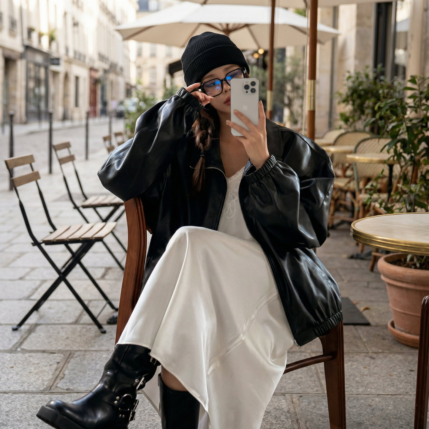 Minimal Style Faux Leather Jacket / Unisex (Oversized Fit for Women)