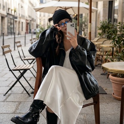 Minimal Style Faux Leather Jacket / Unisex (Oversized Fit for Women)