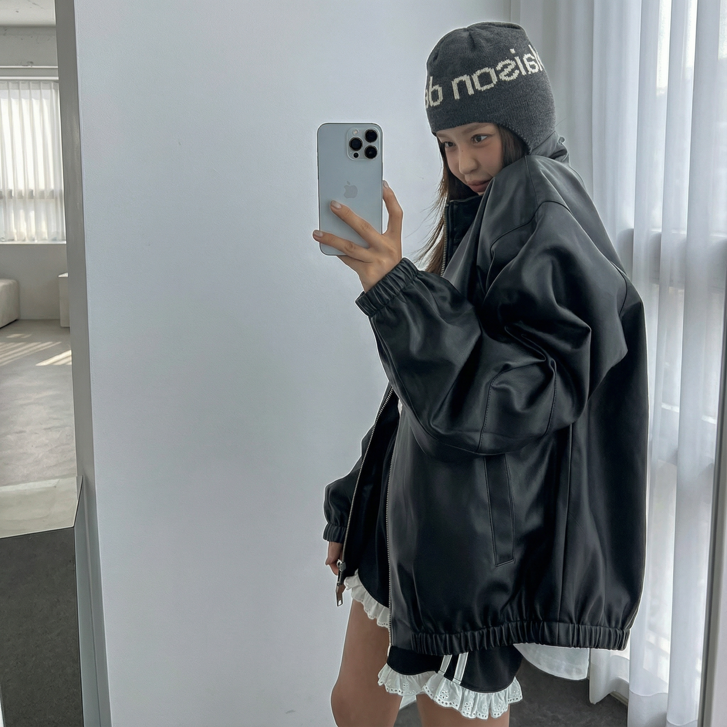 Minimal Style Faux Leather Jacket / Unisex (Oversized Fit for Women)