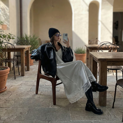 Minimal Style Faux Leather Jacket / Unisex (Oversized Fit for Women)