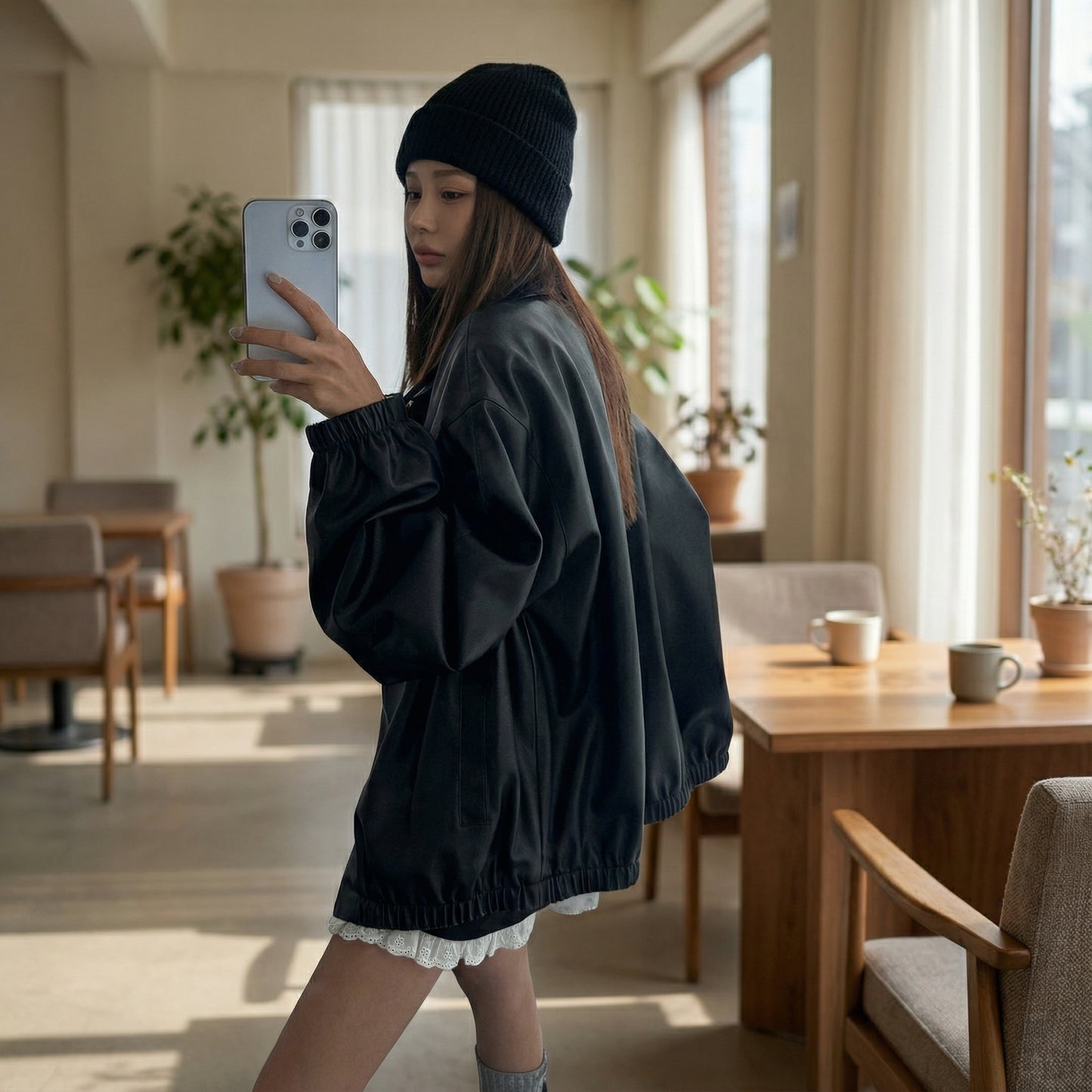 Minimal Style Faux Leather Jacket / Unisex (Oversized Fit for Women)