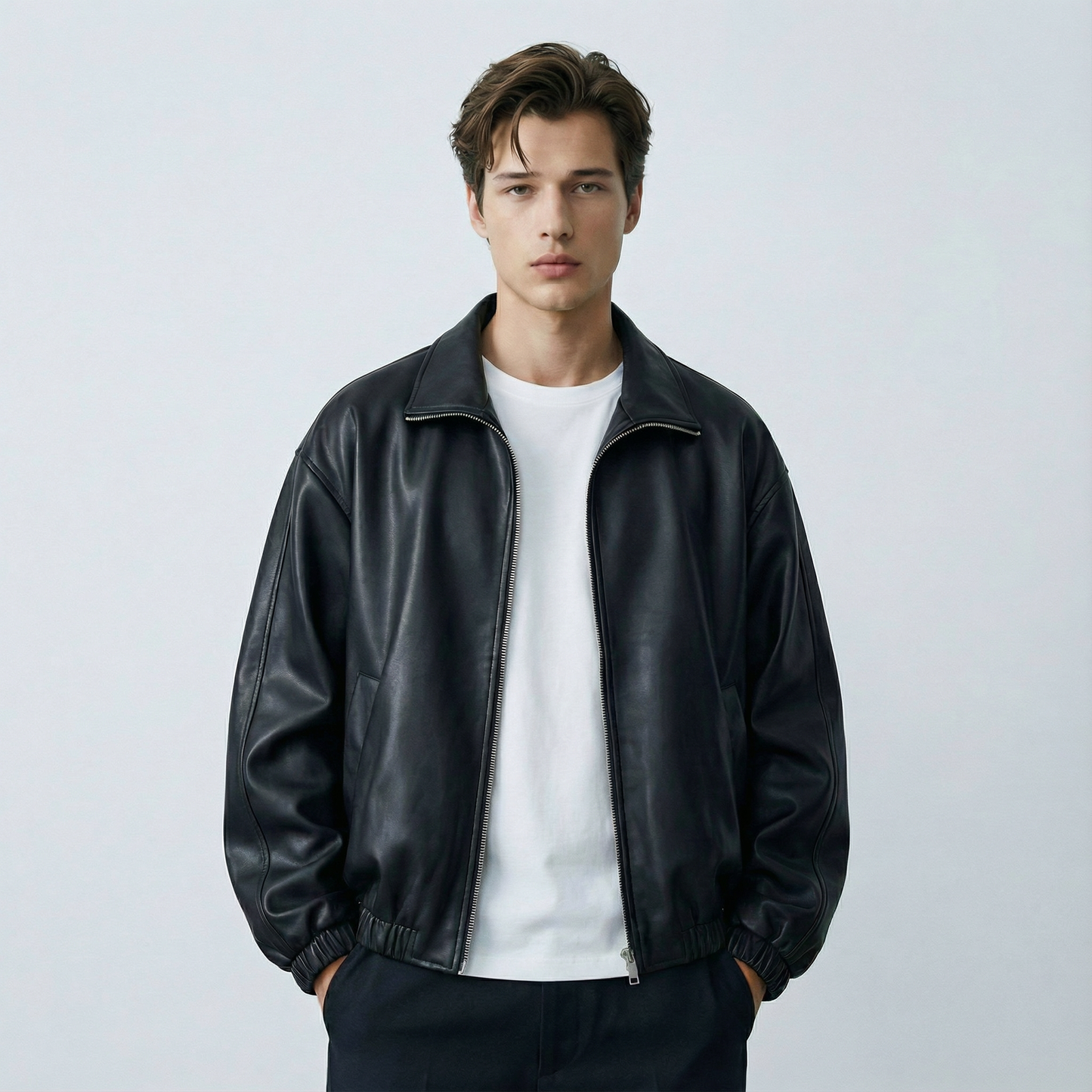 Minimal Style Faux Leather Jacket / Unisex (Oversized Fit for Women)