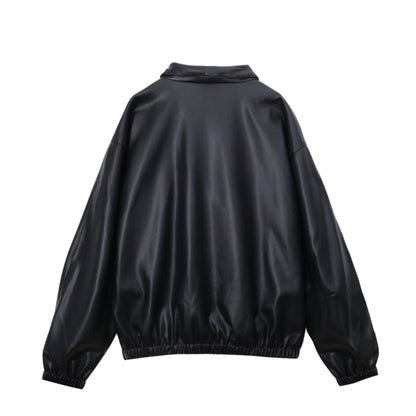 Minimal Style Faux Leather Jacket / Unisex (Oversized Fit for Women)