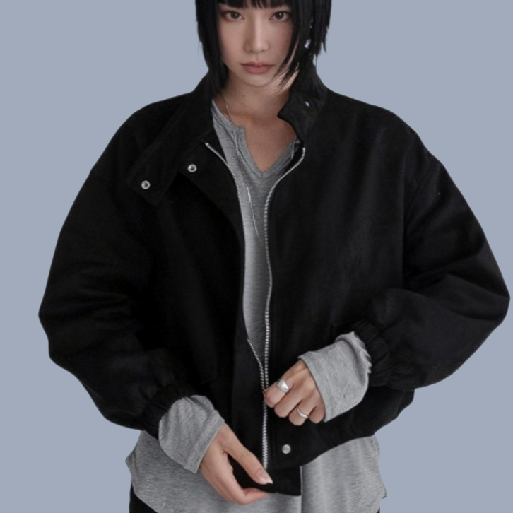 Madrid Suede Cropped Blouson Jacket - Black