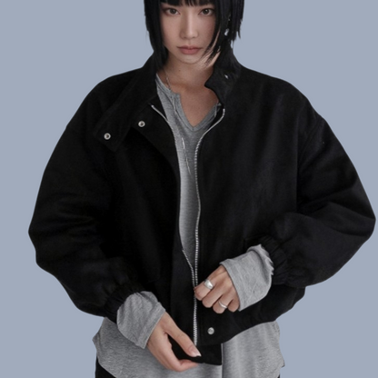 Madrid Suede Cropped Blouson Jacket - Black