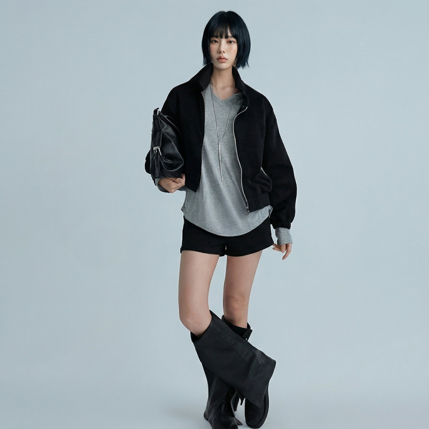 Madrid Suede Cropped Blouson Jacket - Black