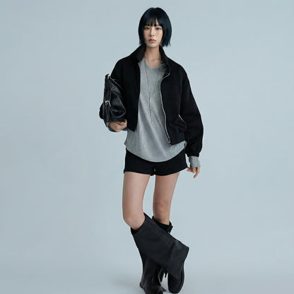 Madrid Suede Cropped Blouson Jacket - Black