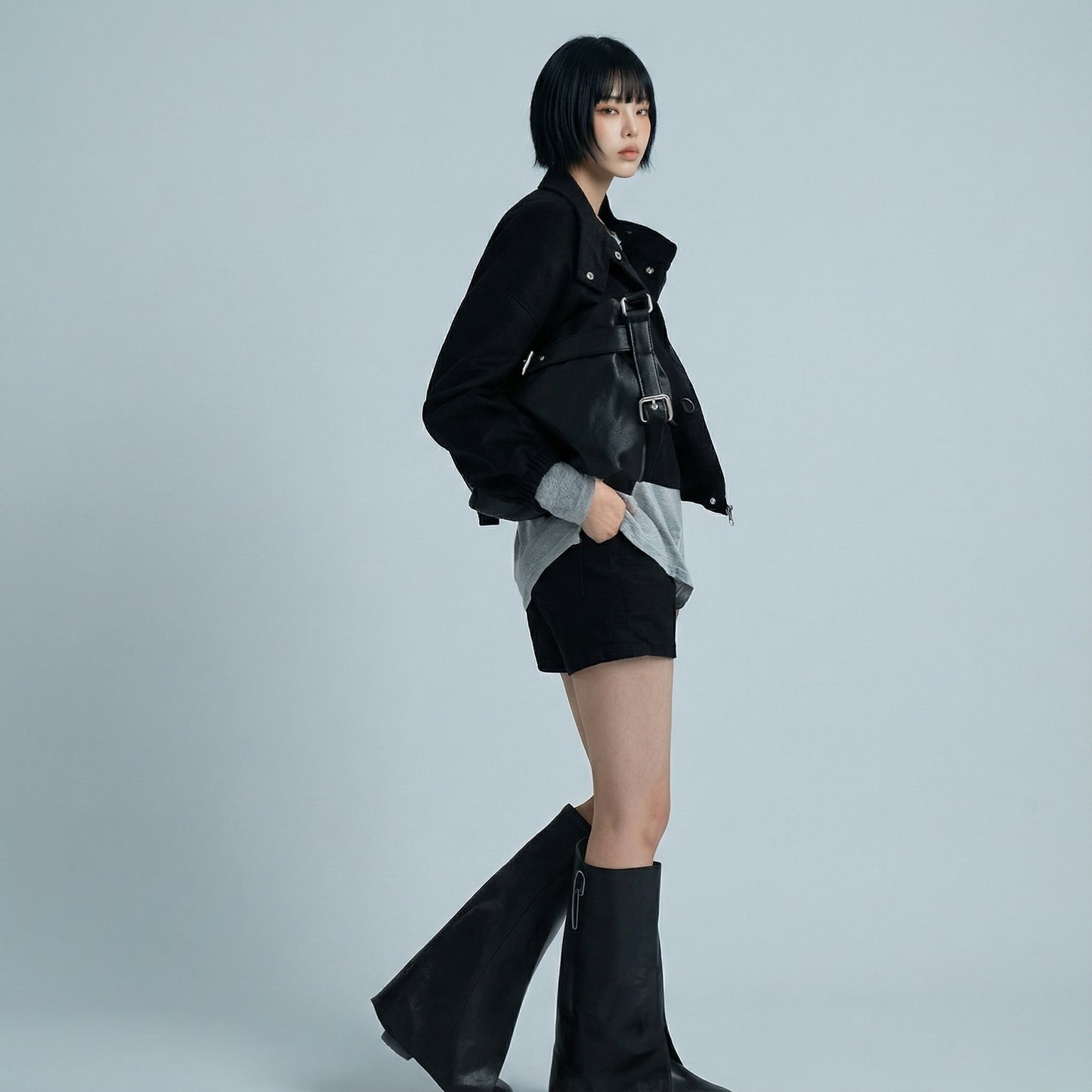 Madrid Suede Cropped Blouson Jacket - Black