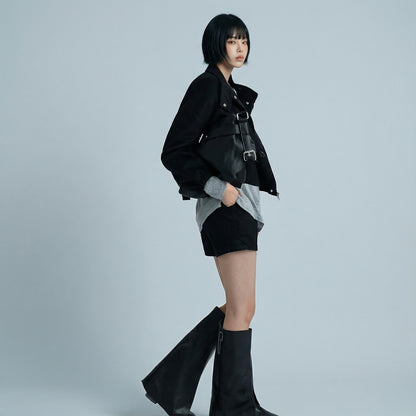 Madrid Suede Cropped Blouson Jacket - Black