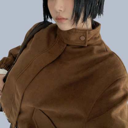 Madrid Suede Cropped Blouson Jacket - Brown