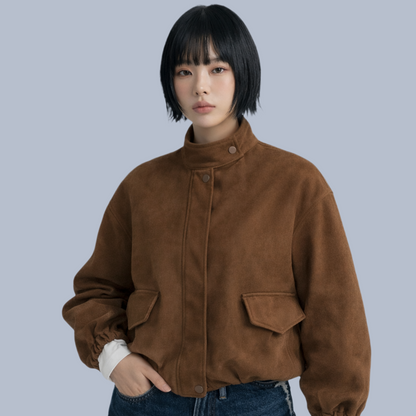 Madrid Suede Cropped Blouson Jacket - Brown