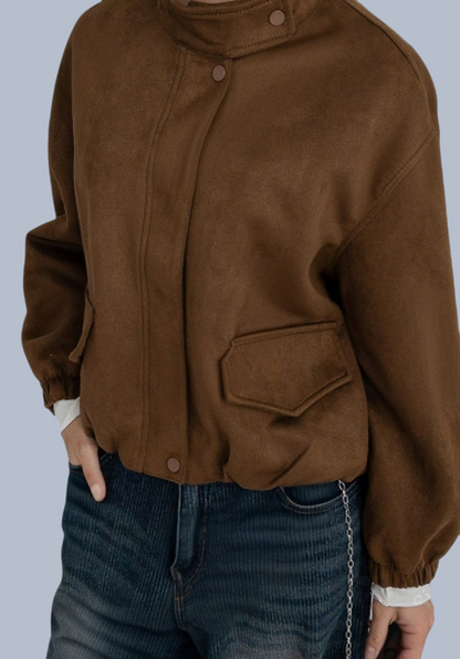 Madrid Suede Cropped Blouson Jacket - Brown