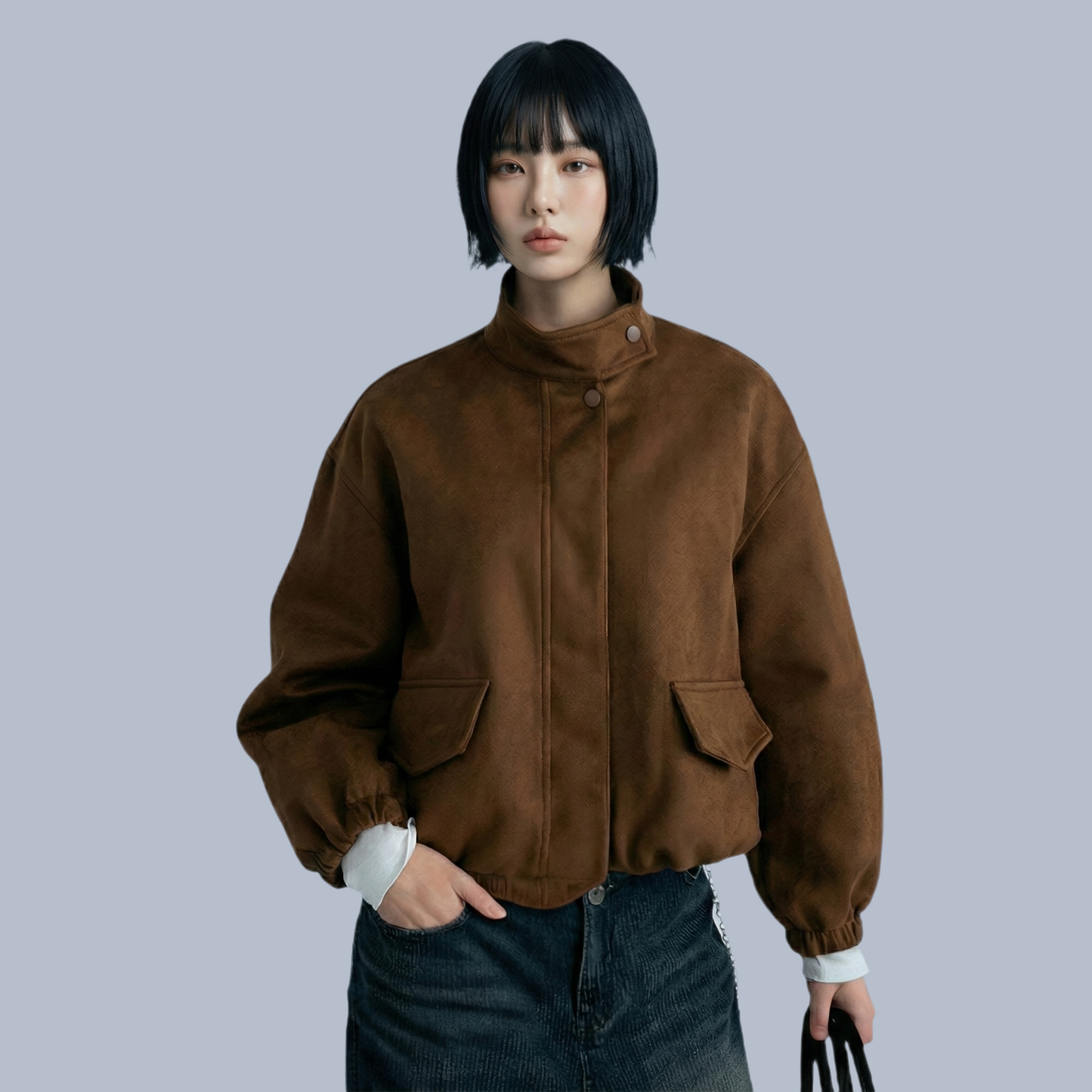 Madrid Suede Cropped Blouson Jacket - Brown