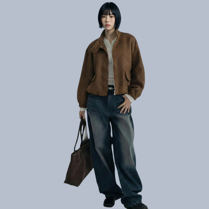 Madrid Suede Cropped Blouson Jacket - Brown