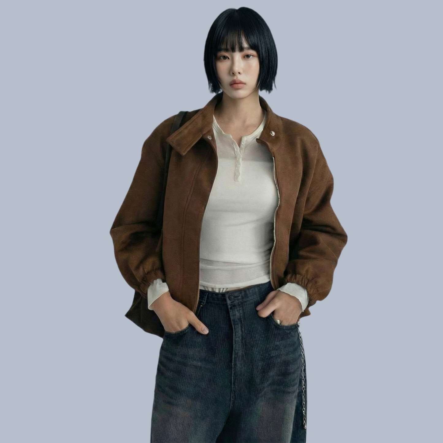 Madrid Suede Cropped Blouson Jacket - Brown