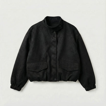 Madrid Suede Cropped Blouson Jacket - Black