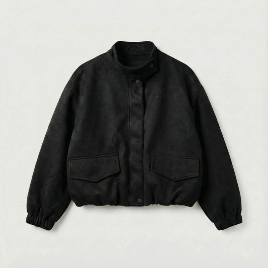 Madrid Suede Cropped Blouson Jacket - Black