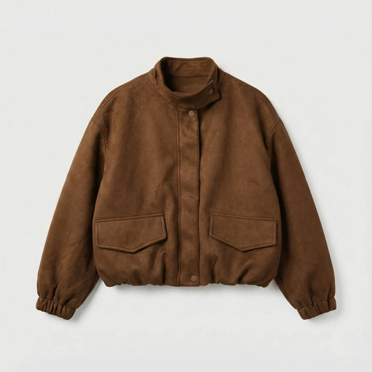 Madrid Suede Cropped Blouson Jacket - Brown