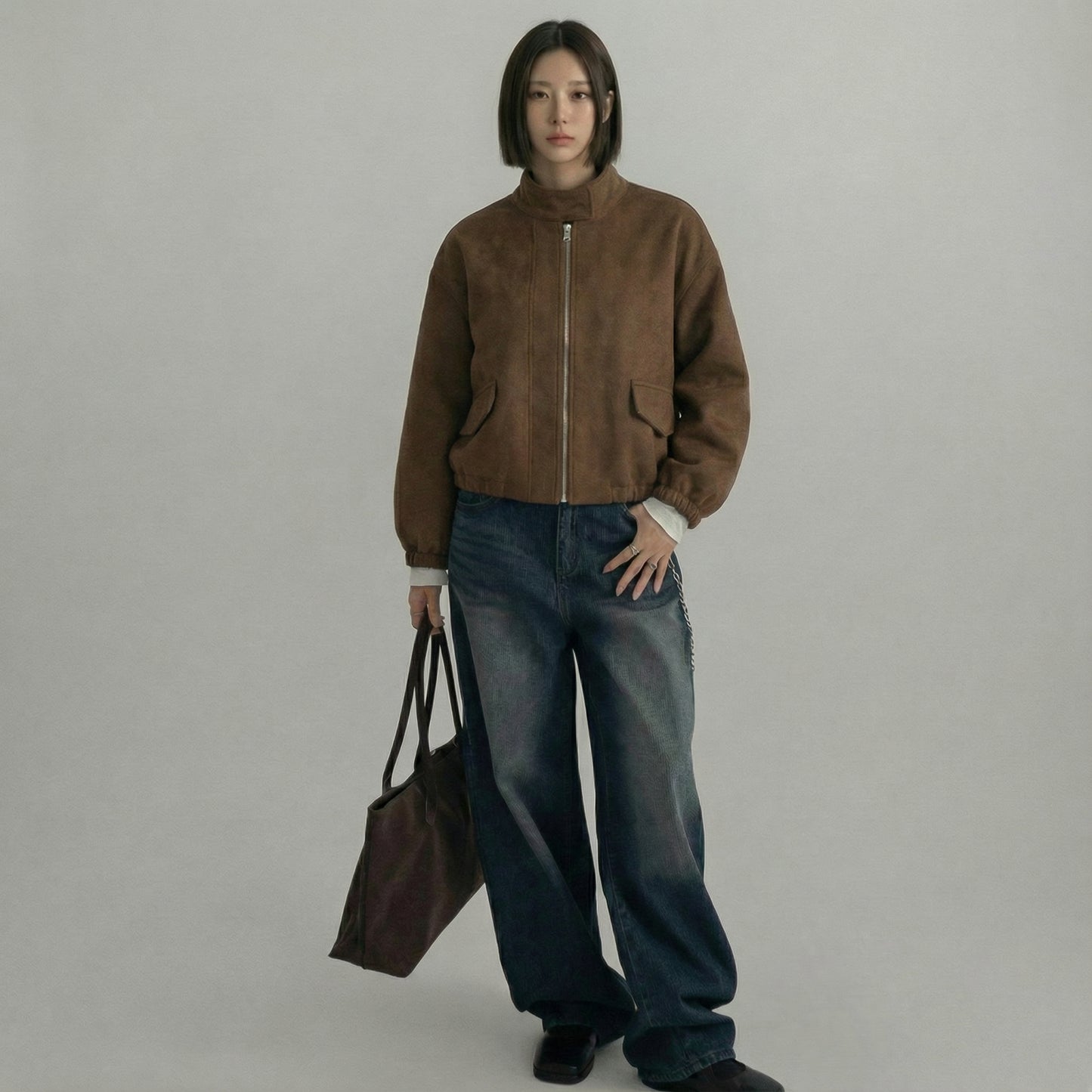 Madrid Suede Cropped Blouson Jacket - Brown (Women)