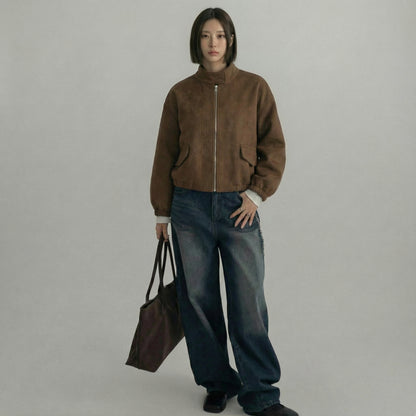 Madrid Suede Cropped Blouson Jacket - Brown (Women)