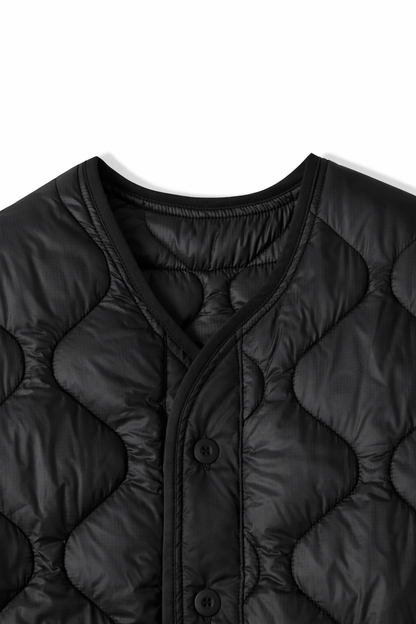Quilted Padded Jacket - Black  (Unisex)