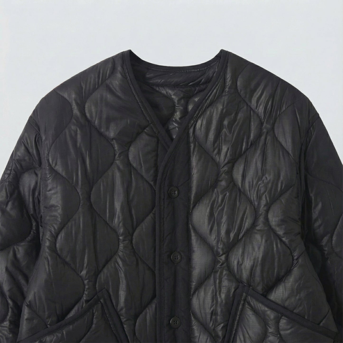 Quilted Padded Jacket - Black  (Unisex)