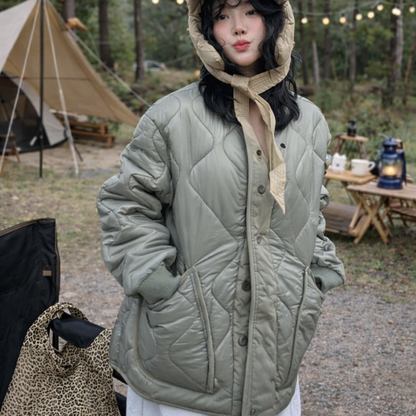 Quilted Padded Jacket - Olive  (Unisex)