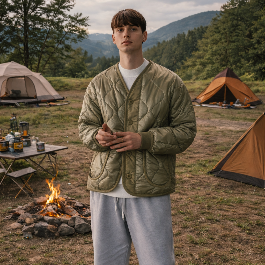 Quilted Padded Jacket - Olive  (Unisex)