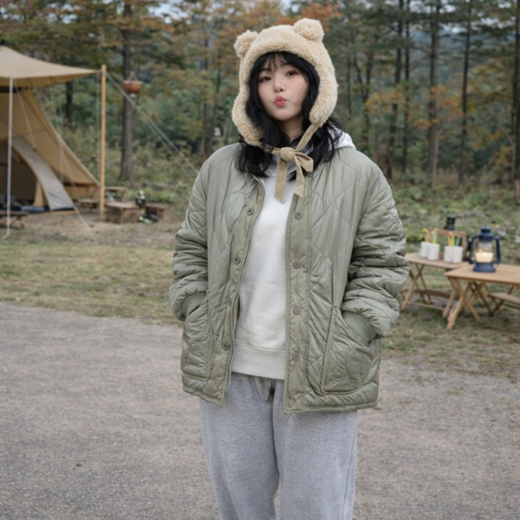 Quilted Padded Jacket - Olive  (Unisex)