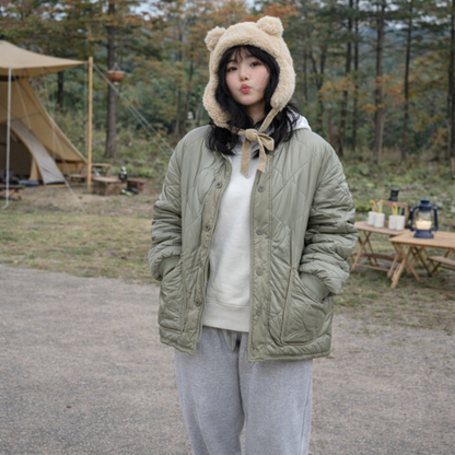 Quilted Padded Jacket - Olive  (Unisex)