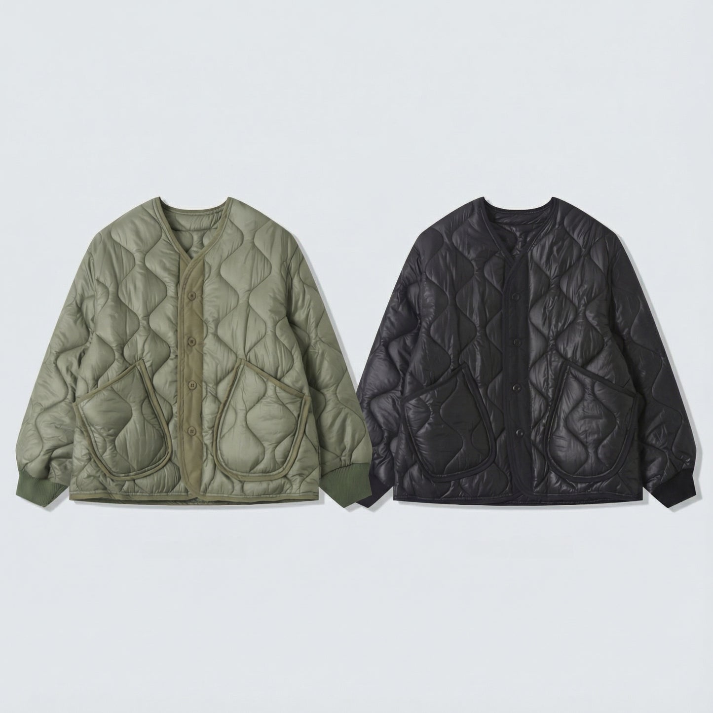 Quilted Padded Jacket - Olive  (Unisex)