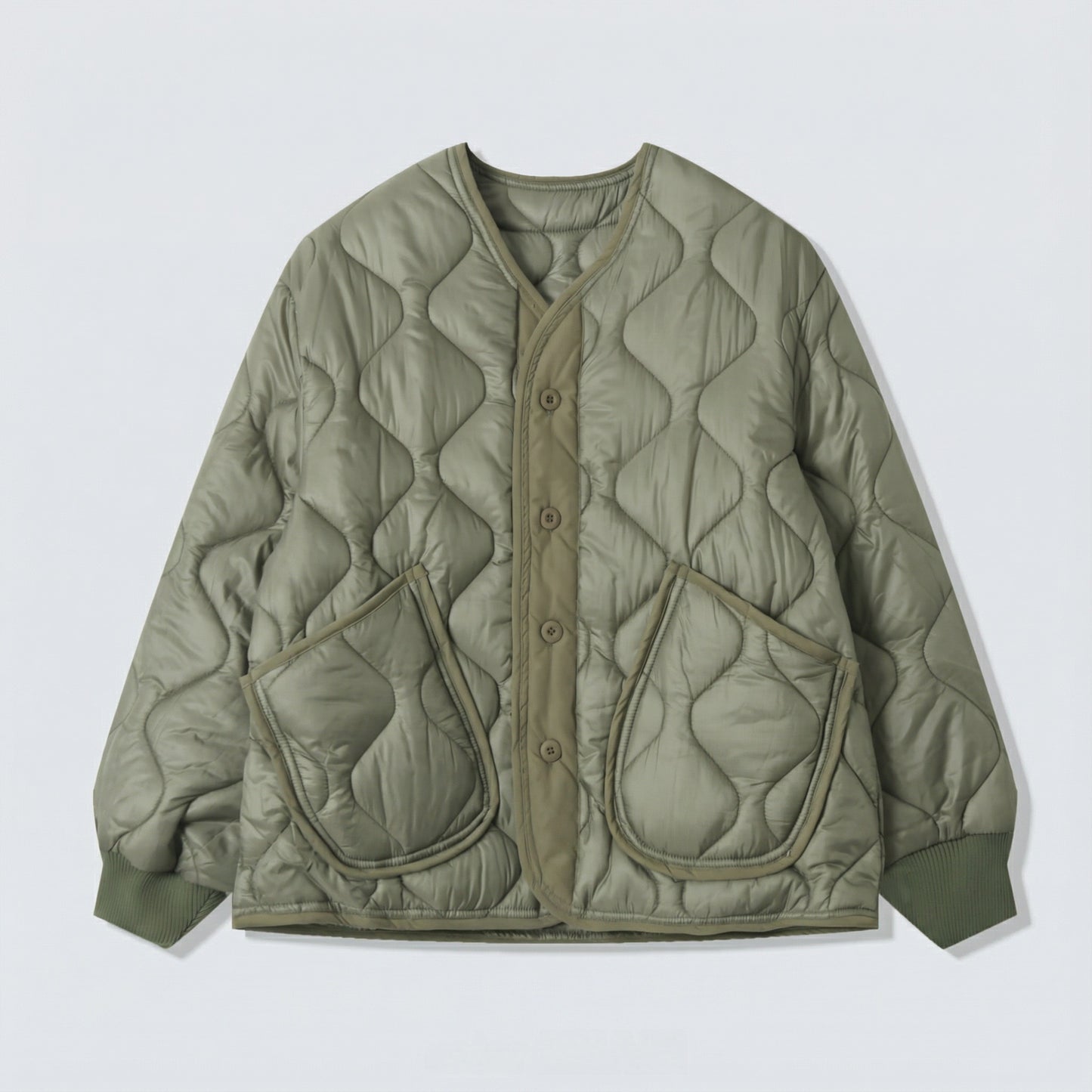 Quilted Padded Jacket - Olive  (Unisex)