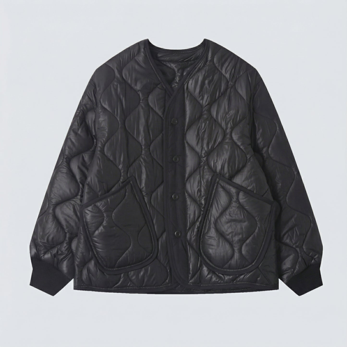 Quilted Padded Jacket - Black  (Unisex)
