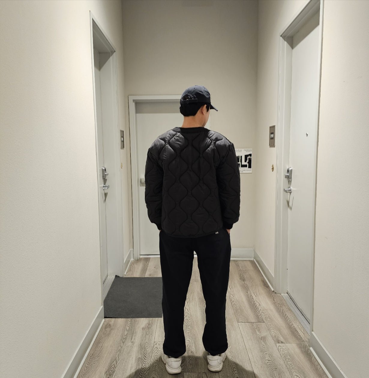 Quilted Padded Jacket - Black  (Unisex)