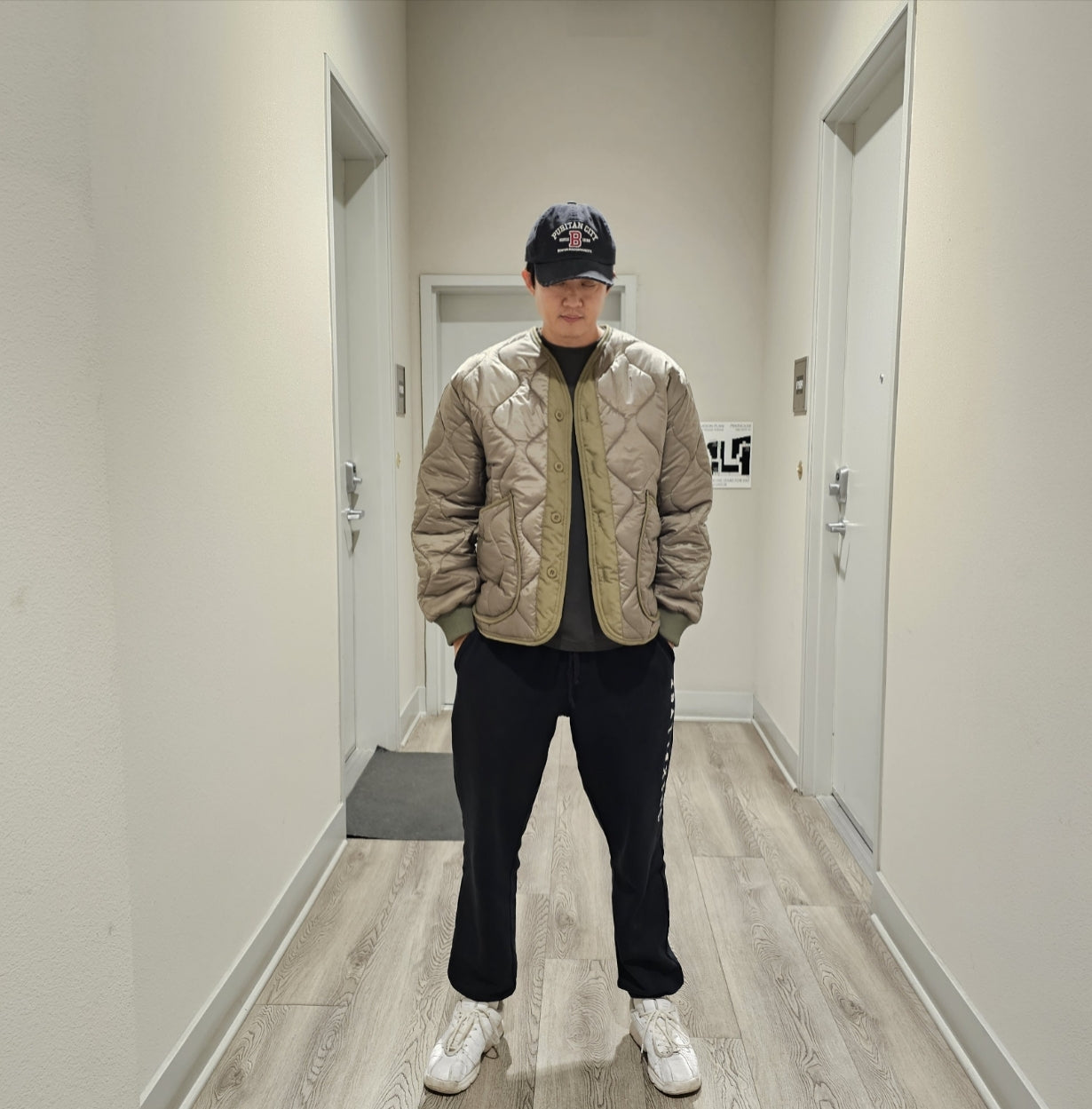 Quilted Padded Jacket - Olive  (Unisex)