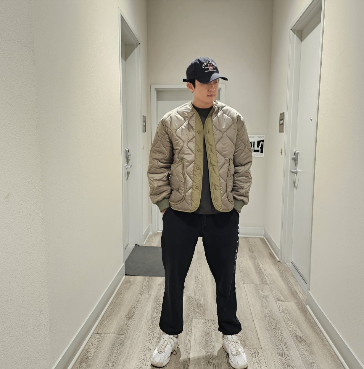 Quilted Padded Jacket - Olive  (Unisex)