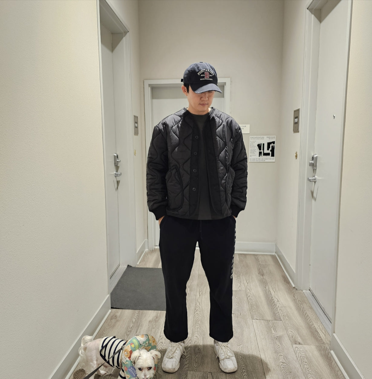 Quilted Padded Jacket - Black  (Unisex)