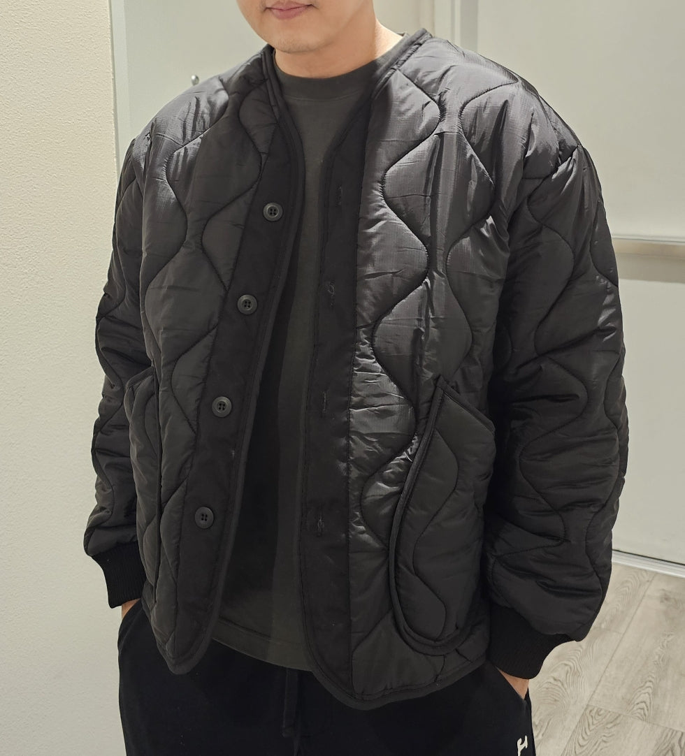 Quilted Padded Jacket - Black  (Unisex)
