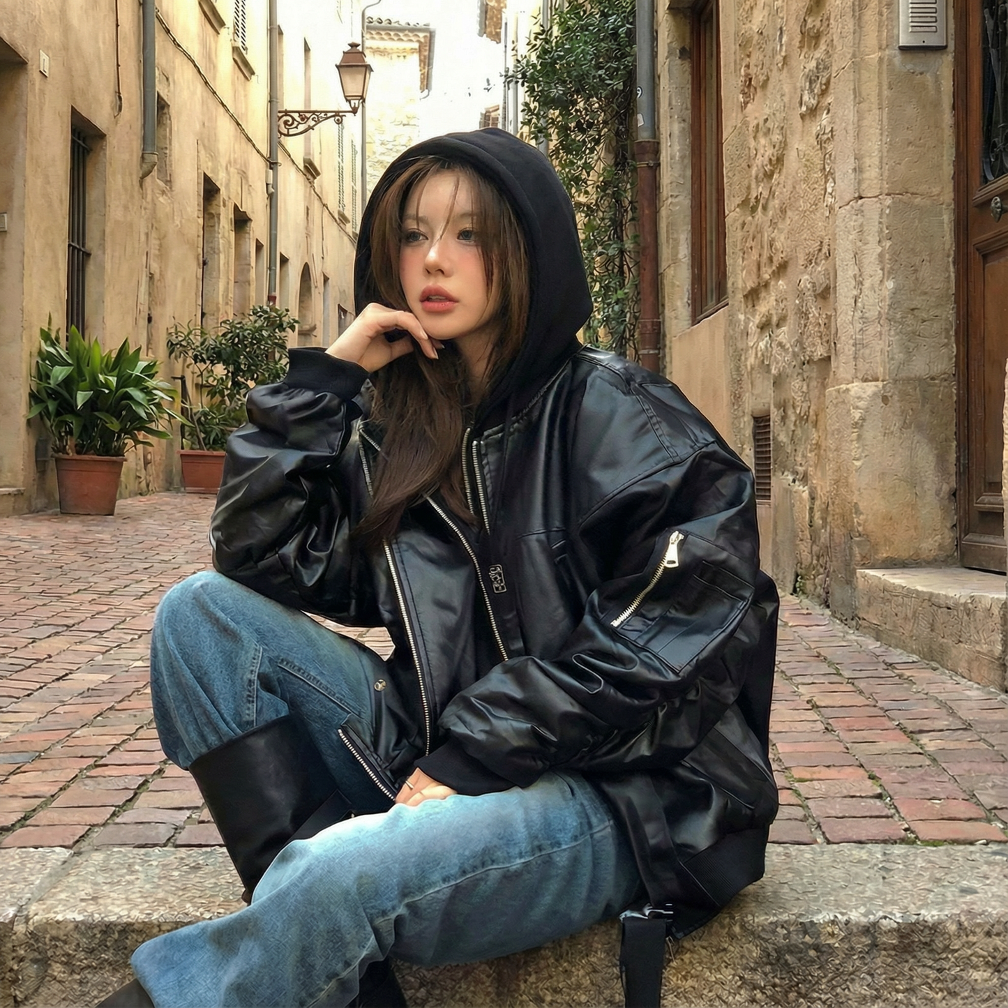 Attached-Layer Hooded Padded Jacket (Unisex)