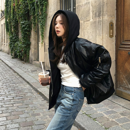 Attached-Layer Hooded Padded Jacket (Unisex)