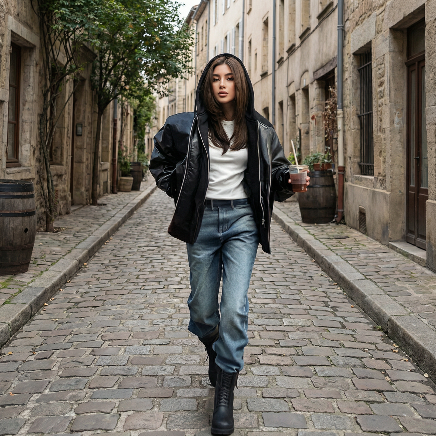 Attached-Layer Hooded Padded Jacket (Unisex)