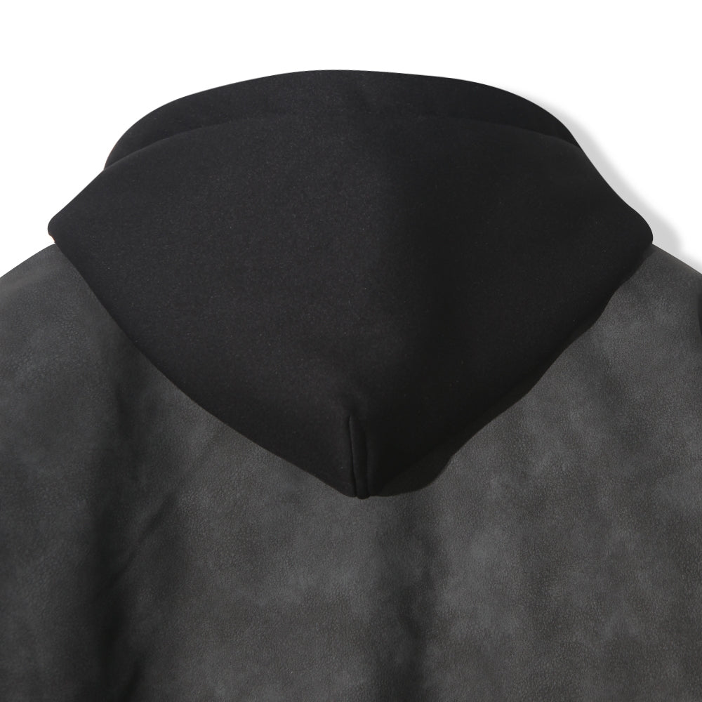 Attached-Layer Hooded Padded Jacket - Charcoal Suede  (Unisex)