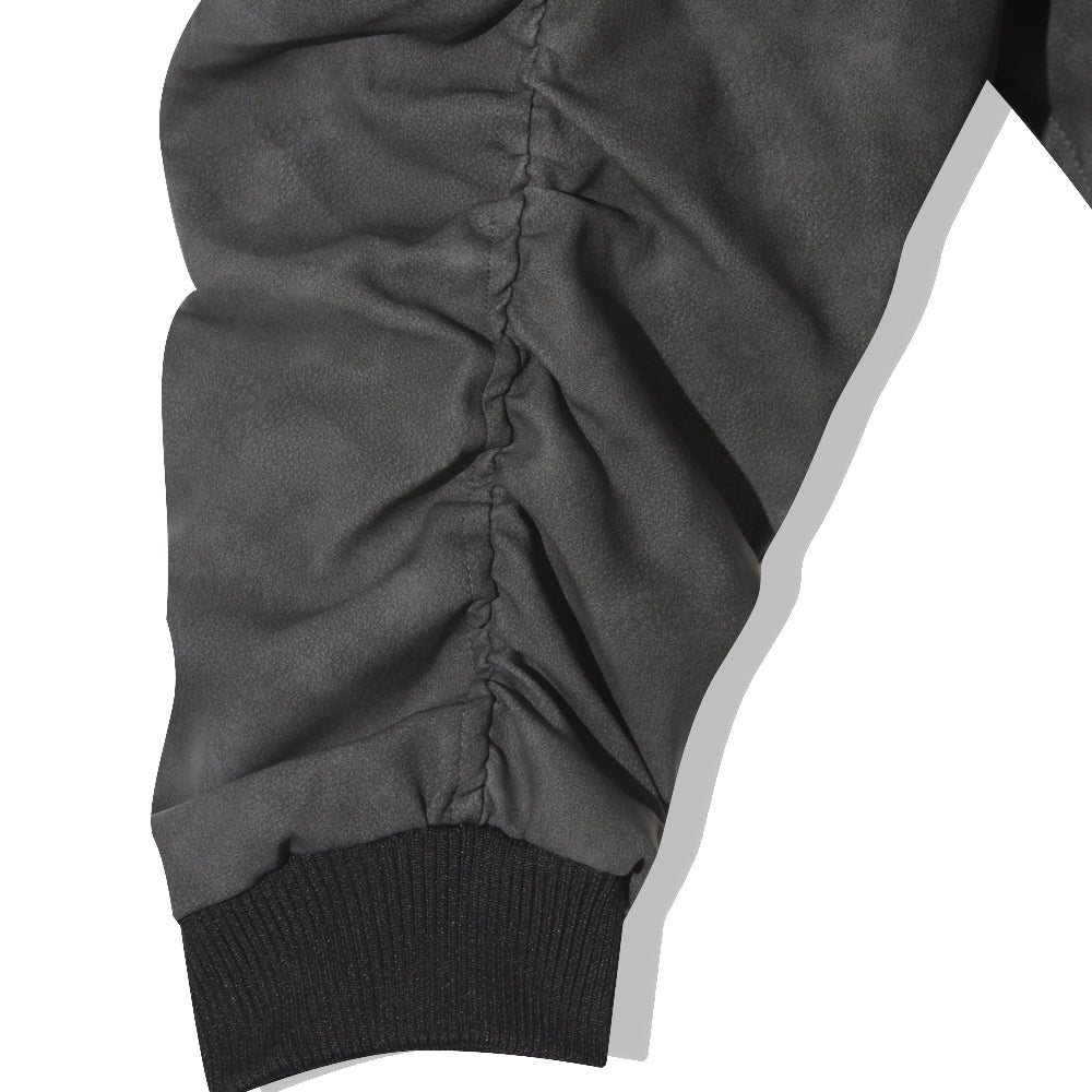 Attached-Layer Hooded Padded Jacket - Charcoal Suede  (Unisex)