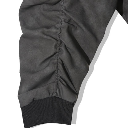 Attached-Layer Hooded Padded Jacket - Charcoal Suede  (Unisex)