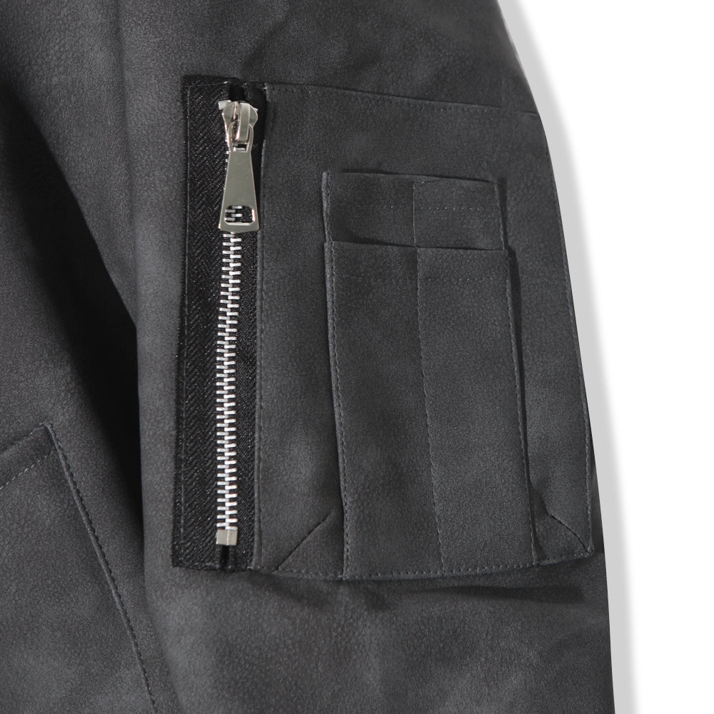 Attached-Layer Hooded Padded Jacket - Charcoal Suede  (Unisex)