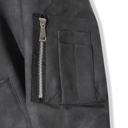 Attached-Layer Hooded Padded Jacket - Charcoal Suede  (Unisex)