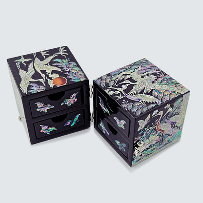 JAGAE (Korean Mother of Pearl) Jewelry Box – Classic Black Crane & Butterfly Design