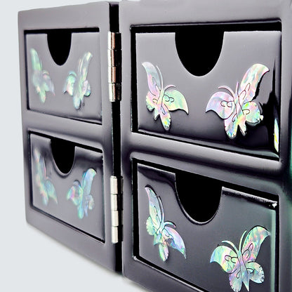 JAGAE (Korean Mother of Pearl) Jewelry Box – Classic Black Crane & Butterfly Design