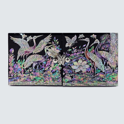 JAGAE (Korean Mother of Pearl) Jewelry Box – Classic Black Crane & Butterfly Design