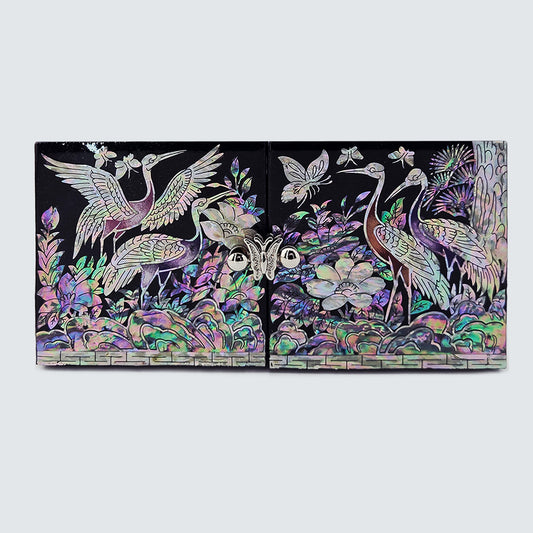 JAGAE (Korean Mother of Pearl) Jewelry Box – Classic Black Crane & Butterfly Design